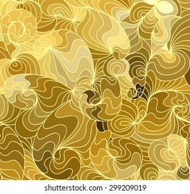 Abstract vector wave gold background of doodle drawn lines
