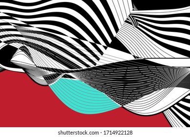 Abstract vector wave graphics with white and black