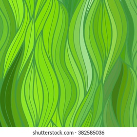 Abstract vector wave green background of doodle drawn lines