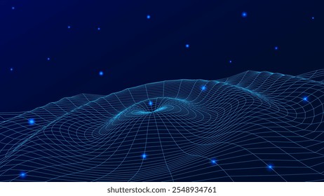 Onda vetorial abstrata com linhas e pontos entrelaçados. Tecnologias digitais - pesquisa de big data.