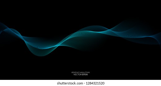 Abstract vector wave line flowing green and blue color isolated on black background for design elements in concept technology, music, science, A.I.