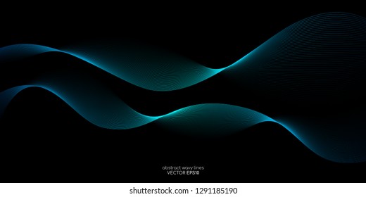 Abstract vector wave line flowing green and blue color isolated on black background for design elements in concept technology, music, science, A.I.