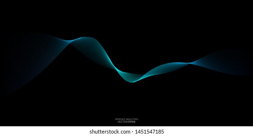 Abstract vector wave line flowing green and blue color isolated on black background for design elements in concept technology, music, science, A.I.