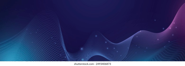 Línea de onda de Vector Abstractas que fluye color degradado azul y rosa púrpura aislado sobre fondo negro para Elementos de diseño en tecnología conceptual, música, ciencia, IA, Anuncio tecnológico