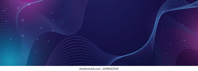 Abstract vector wave line flowing blue and pink purple gradient color isolated on black background for design elements in concept technology, music, science, A.I, tech banner