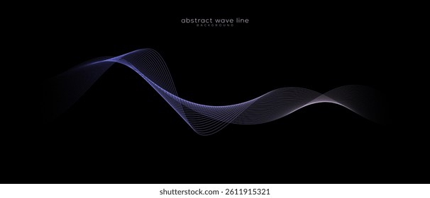 Abstract vector wave line glowing purple color isolated on black background. Futuristic technology concept. Suit for poster, banner, cover, website, flyer, technology, AI.