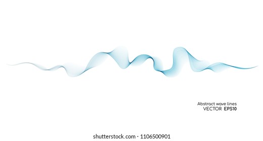 Abstract vector wave lines blue color isolated on white background for design elements in concept of music, technology, modern