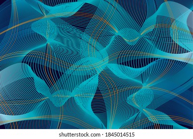 Abstract vector wave lines blue and green colors isolated on black background 