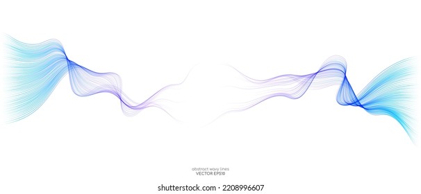 Abstract vector wave lines colorful gradient blue purple isolated on white background with space for text banner in concept technology, modern, science. A.I.