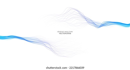 Abstract vector wave lines colorful gradient blue purple isolated on white background with space for text banner in concept technology, modern, science. A.I.