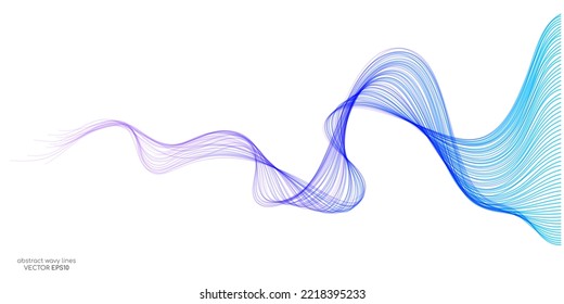 Abstract vector wave lines colorful gradient blue purple isolated on white background with space for text banner in concept technology, modern, science. A.I.