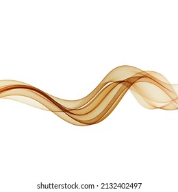 Abstract vector wave lines of gold color, flowing wave on a white background.