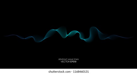 Abstract vector wave lines green and blue colors isolated on black background for design elements in concept technology, modern, science.