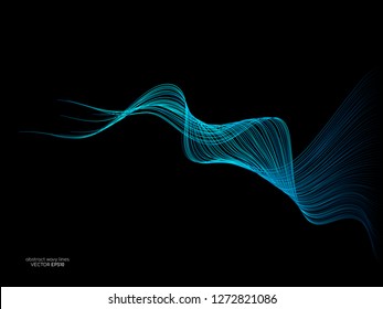 Abstract vector wave lines green and blue colors isolated on black background for design elements in concept technology, modern, science. A.I.