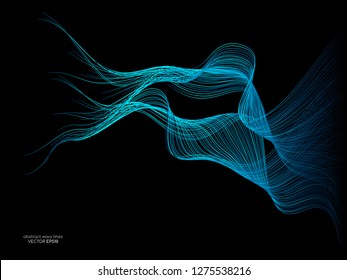 Abstrakte Vektorwellenlinien, grün und blaue Farben einzeln auf schwarzem Hintergrund für Design-Elemente in Concept-Technologie, modern, Wissenschaft. A.I.