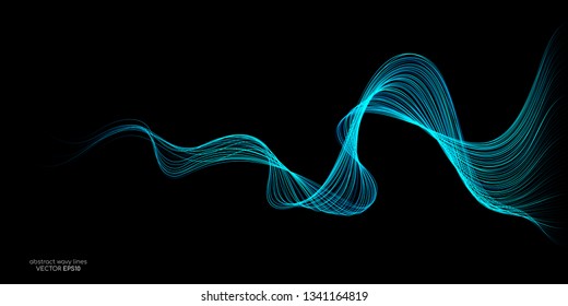 Abstrakte Vektorwellenlinien, grün und blaue Farben einzeln auf schwarzem Hintergrund für Design-Elemente in Concept-Technologie, modern, Wissenschaft. A.I.