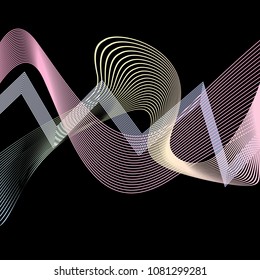 Abstract vector wave on  black background. Stylish dynamic movement of lines.