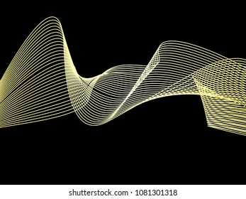 Abstract vector wave on  black background. Stylish dynamic movement of lines.