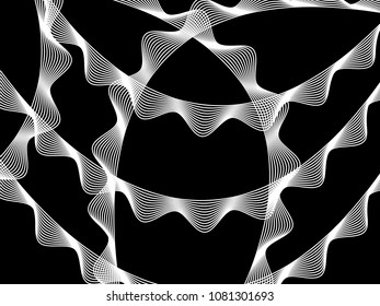 Abstract vector wave on  black background. Stylish dynamic movement of lines.