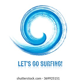 Abstract vector wave surfing icon isolated on white
