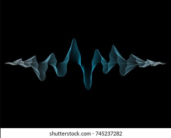 Abstract vector waves lines dynamic blue color isolated on black background for sound, music, technology concept