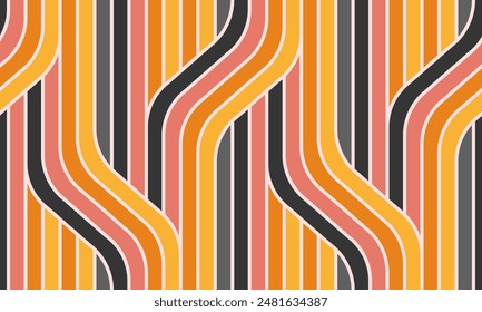 Abstract vector waves and stripes in retro style. Seamless vector pattern.