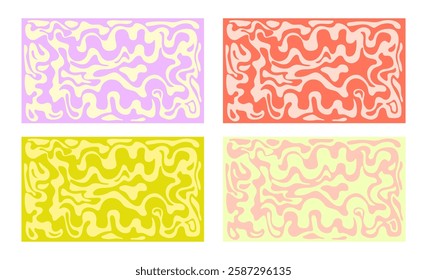 Abstract vector wavy backgrounds in different colour palettes Set of psychedelic horizontal backgrounds. Retro textures with smooth waves, curves and lines