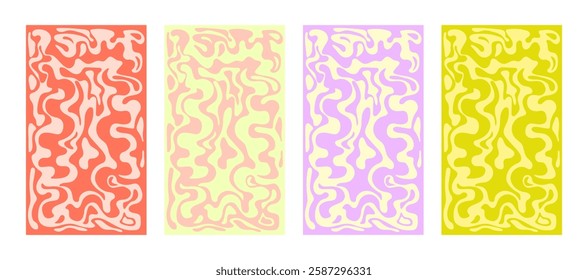 Abstract vector wavy backgrounds in different colour palette Set of psychedelic vertical backgrounds. Textures with smooth waves, curves and lines