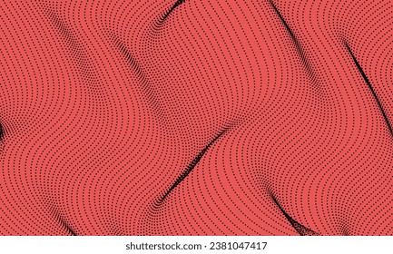 Abstract vector wavy black dotted lines flowing smooth curve on a pink or red background in luxury, technology, science, music, modern.