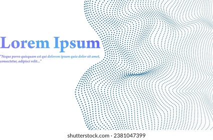 Abstract vector wavy dotted lines flowing smooth curve with a blue color on a transparent background with space for text, technology, science, music, modern.