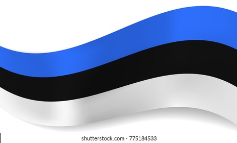 Abstract vector wavy Estonia flag with shadow on white background. Ribbon with blue, black and white estonian flag colors for national holidays and events banners design