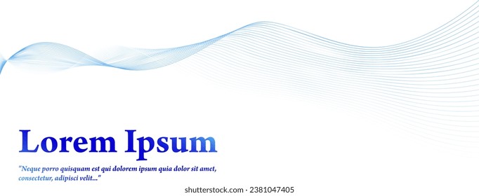 Abstract vector wavy lines flowing smooth curve with a blue color on a transparent background with space for text, technology, science, music, modern.