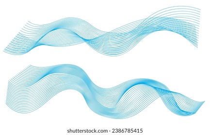 Abstract vector wavy lines flowing smooth curve gold gradient color on transparent background in concept of luxury, technology, science, music, modern.