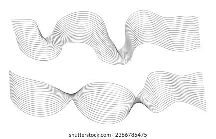 Abstract vector wavy lines flowing smooth curve gold gradient color on transparent background in concept of luxury, technology, science, music, modern.
