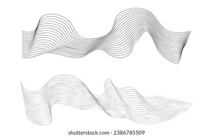 Abstract vector wavy lines flowing smooth curve gold gradient color on transparent background in concept of luxury, technology, science, music, modern.