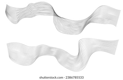 Abstract vector wavy lines flowing smooth curve gold gradient color on transparent background in concept of luxury, technology, science, music, modern.