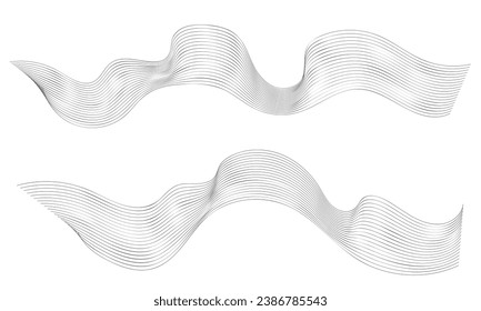 Abstract vector wavy lines flowing smooth curve gold gradient color on transparent background in concept of luxury, technology, science, music, modern.