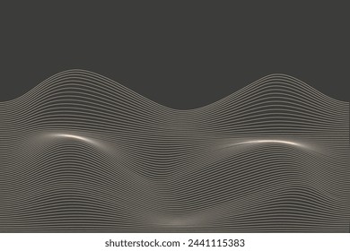 Abstract vector wavy lines flowing smooth curve gold gradient color on black background .