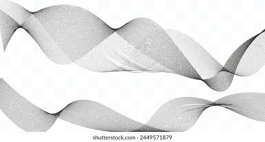 Abstract vector wavy lines flowing smooth curve colorful purple blue gradient isolated on transparent background in concept of technology, science, music, modern, glow