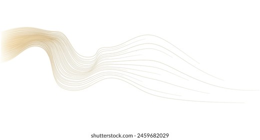 Abstrakte Vektorgrafik Wellenlinien fließend glatte Kurve Gold Gradientenfarbe auf weißem Hintergrund in Konzept von Luxus, Technologie, Wissenschaft, Musik, modern.