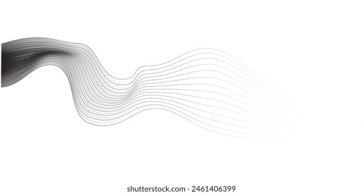 Abstract vector wavy lines flowing smooth curve black gradient color on white background in concept of luxury, technology, science, music, modern.
