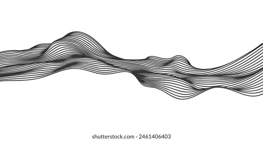 Abstract vector wavy lines flowing smooth curve black gradient color on white background in concept of luxury, technology, science, music, modern.