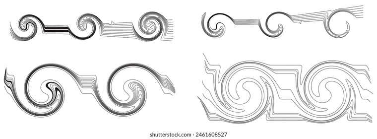 Abstract vector wavy lines flowing smooth curve black grey gradient isolated on white background in concept of technology, science, music, modern.