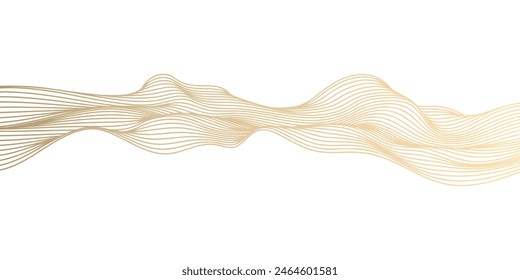 Abstract vector wavy lines flowing smooth curve gold gradient color on white background in concept of luxury, technology, science, music, modern.