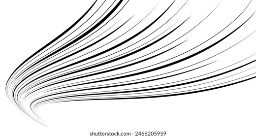 Abstract vector wavy lines flowing smooth curve black fade gradient on transparent background in concept of technology, science, music, modern.