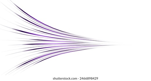 Abstractas líneas onduladas de Vector que fluyen curva suave, degradado de desvanecimiento púrpura sobre fondo transparente en el concepto de tecnología, ciencia, música, modernidad.