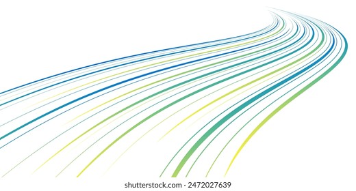 Abstractas líneas onduladas de Vector que fluyen en una curva suave, gradiente brillante sobre un fondo transparente en el concepto de tecnología, ciencia, música, modernidad.