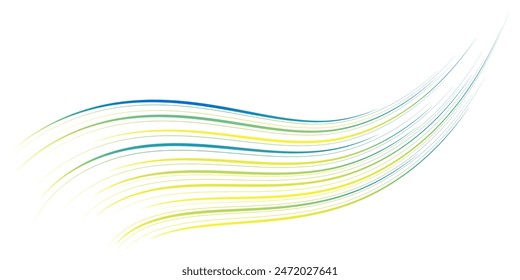 Abstract vector wavy lines flowing in a smooth curve, bright gradient on a transparent background in the concept of technology, science, music, modernity.