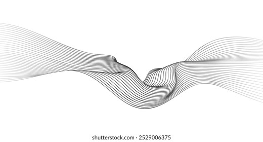 Abstract vector wavy lines flowing smooth curve black grey gradient color on white background in concept of technology, science, music, modern.