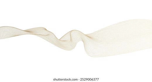 Abstract vector wavy lines flowing smooth curve gold gradient color on white background in concept of luxury, technology, science, music, modern.